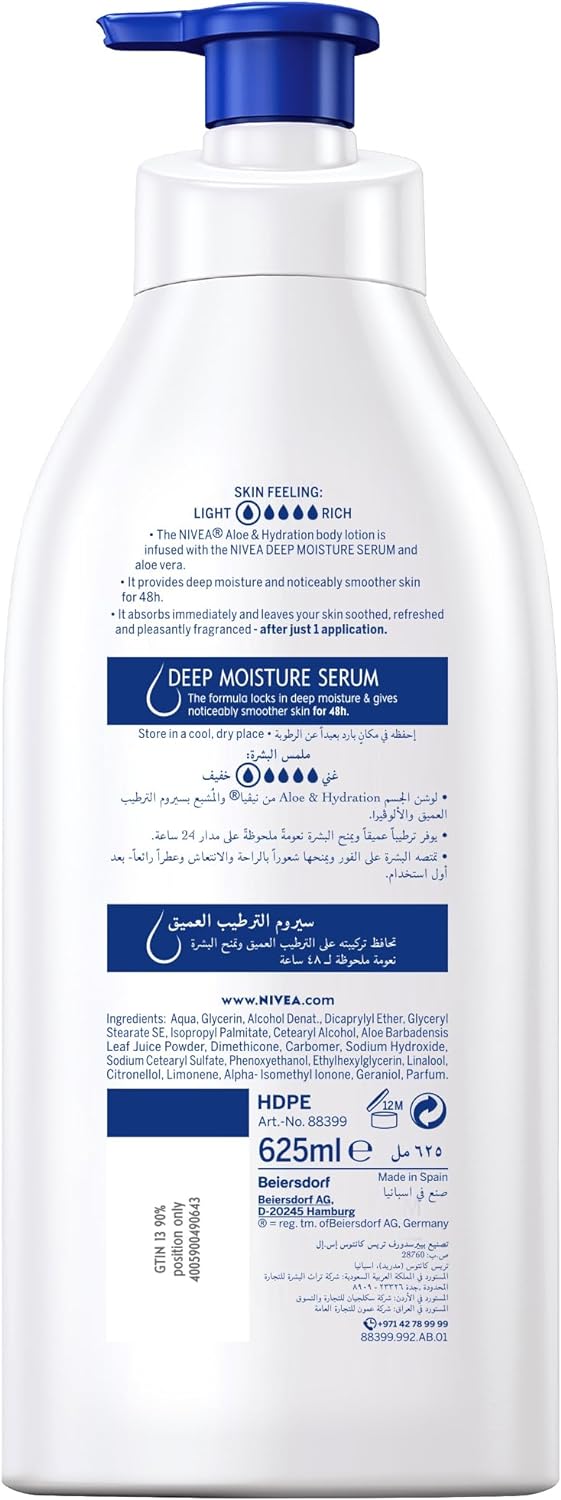 Nivea Body Lotion Hydration Aloe Vera Normal To Dry Skin 625 Ml