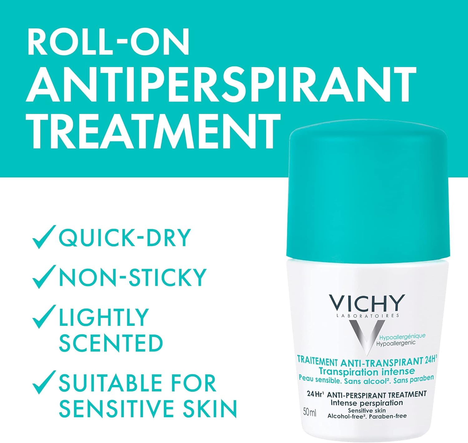 Vichy Deo Roll On Senstive Skin 24H (Green) 50 Ml